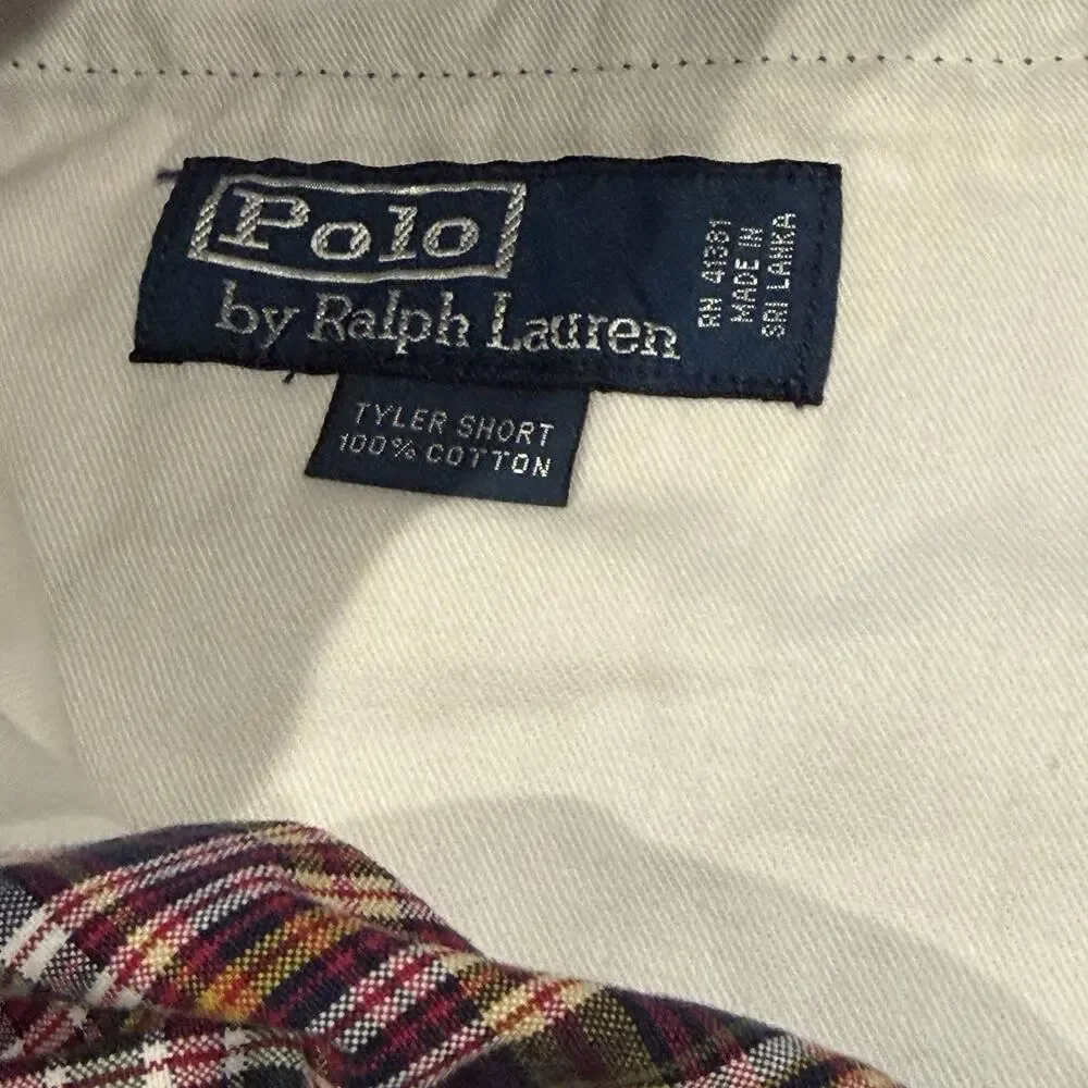 Vintage Polo Ralph Lauren Tyler Shorts Mens 35 Madras Plaid Pleated Cotton